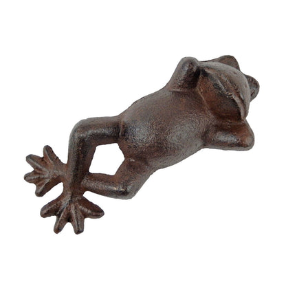 Cast Iron Lazy Frog Relaxing Figurine Shelf Sitter Paperweight Rustic Brown 6 in