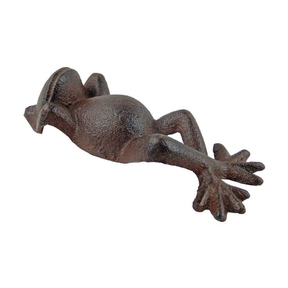 Cast Iron Lazy Frog Relaxing Figurine Shelf Sitter Paperweight Rustic Brown 6 in