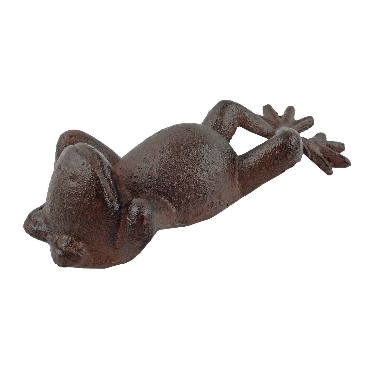 Cast Iron Lazy Frog Relaxing Figurine Shelf Sitter Paperweight Rustic Brown 6 in