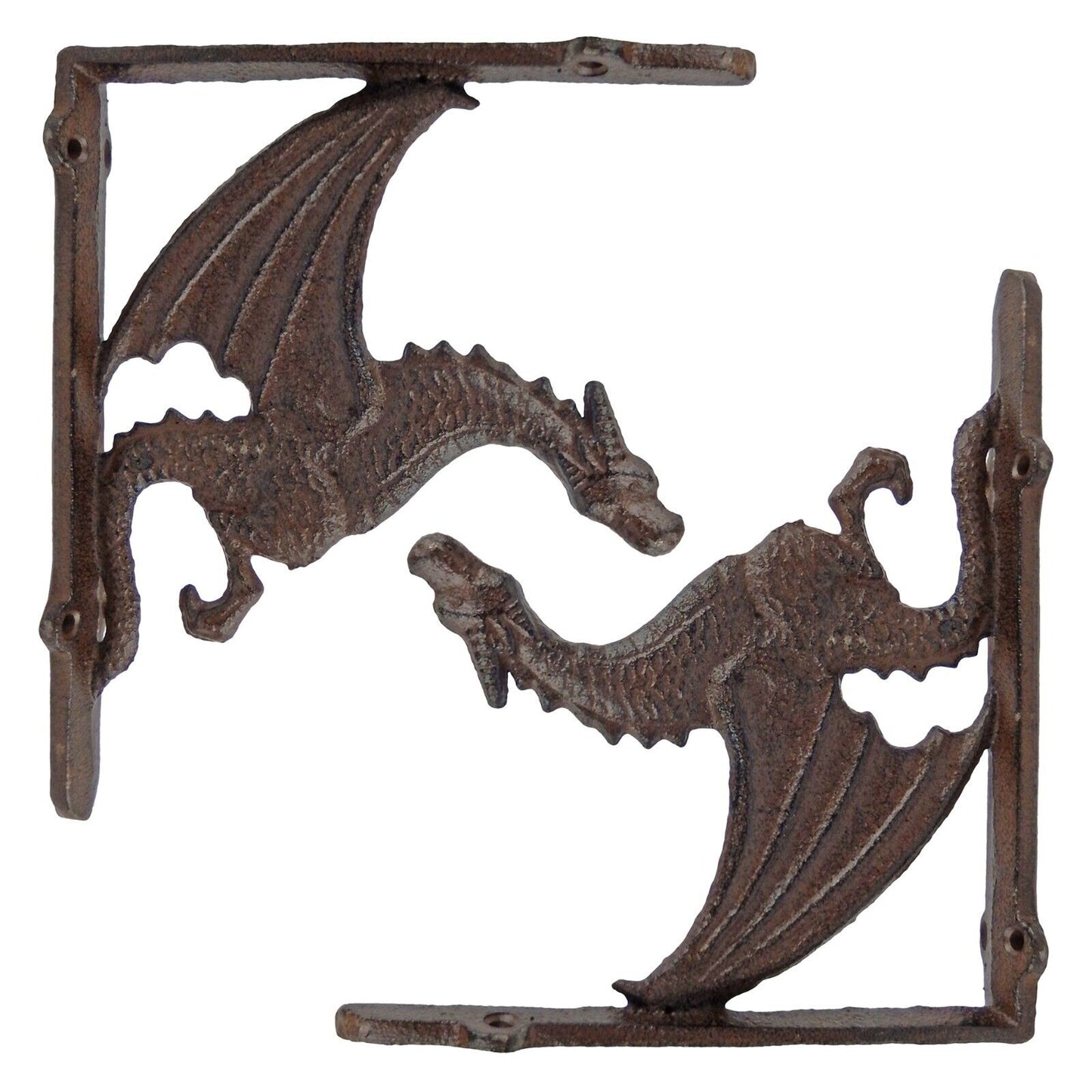 2 Rustic Cast Iron Dragon Shelf Brackets Corner Braces Entryway Door Accent