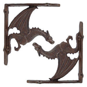2 Rustic Cast Iron Dragon Shelf Brackets Corner Braces Entryway Door Accent