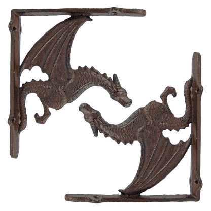 2 Rustic Cast Iron Dragon Shelf Brackets Corner Braces Entryway Door Accent