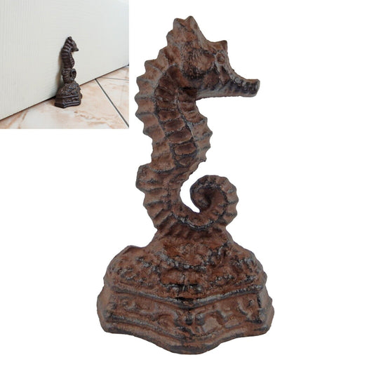 Small Cast Iron Seahorse Doorstop Wedge Nautical Seaside Beach Decor Brown 5 in