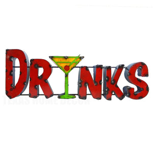 DRINKS Martini Glass Recycled Metal Sign Colorful Bar Cantina Wall Decor 18 in
