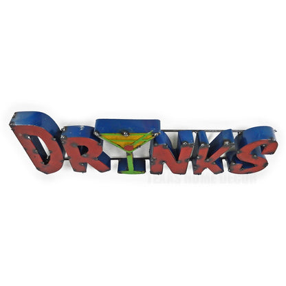 DRINKS Martini Glass Recycled Metal Sign Colorful Bar Cantina Wall Decor 21.5 in