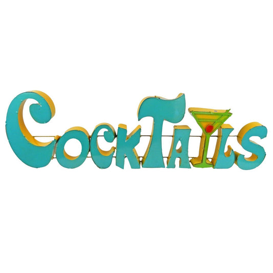 XL Cocktails Recycled Metal Sign Colorful Mexican Bar Cantina Wall Decor 34 inch