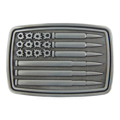 American Flag Bullet Holes Bullets Belt Buckle Antique Silver Fits 1.5 in Belts