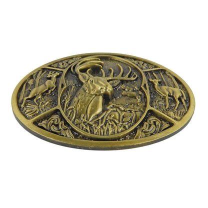 Men's Deer Belt Buckle Bucks Hunter Antique Bronze Tone Western Fits 1.5" Belt