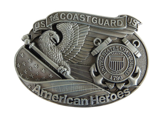 Coast Guard Belt Buckle American Eagle Flag Heroes Silver Tone Fits 1.5" Belts