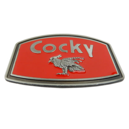 Rooster Cocky Men's Belt Buckle Antique Silver Red Enamel Inlay Fits 1.5" Belts