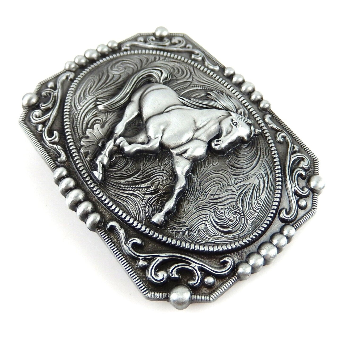 Unisex Western Horse Tooled Floral Belt Buckle Antique Silver Fits 1.5" Belts