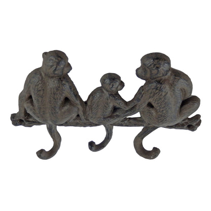 Cast Iron Monkey Family Wall Hook Rack Key Towel Coat Hanger Safari Home Decor