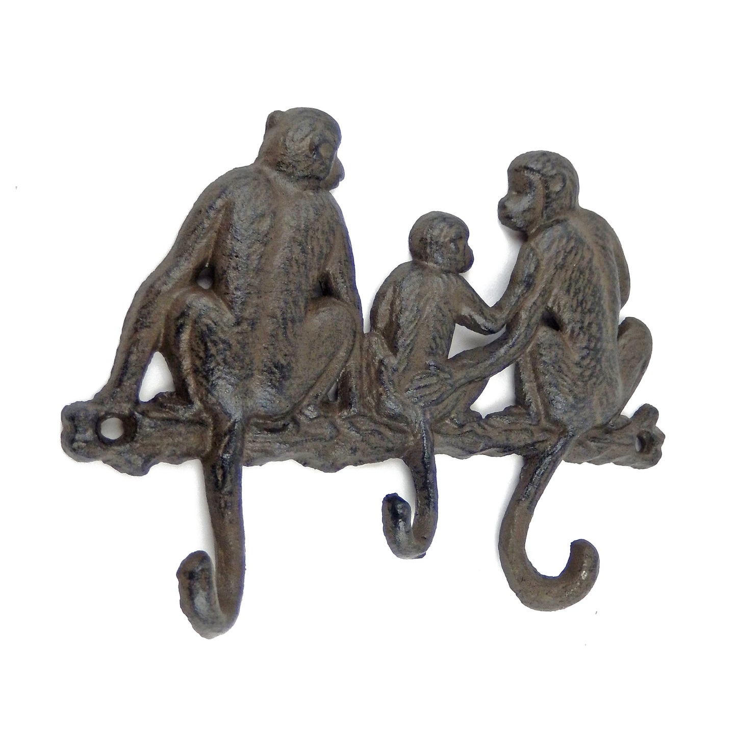 Cast Iron Monkey Family Wall Hook Rack Key Towel Coat Hanger Safari Home Decor