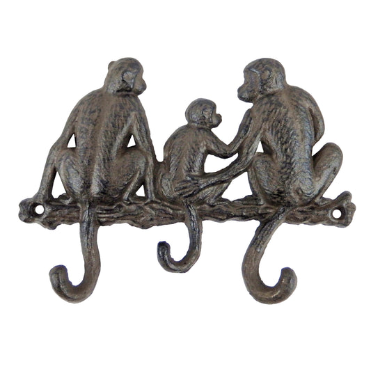 Cast Iron Monkey Family Wall Hook Rack Key Towel Coat Hanger Safari Home Decor