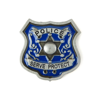 Metal Policeman Emblem Shield Refrigerator Magnet Decor Blue Enamel Inlay 1.5 in