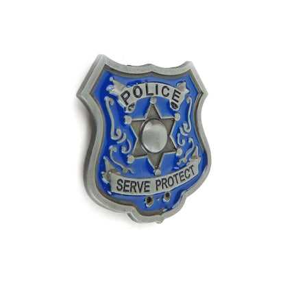 Metal Policeman Emblem Shield Refrigerator Magnet Decor Blue Enamel Inlay 1.5 in