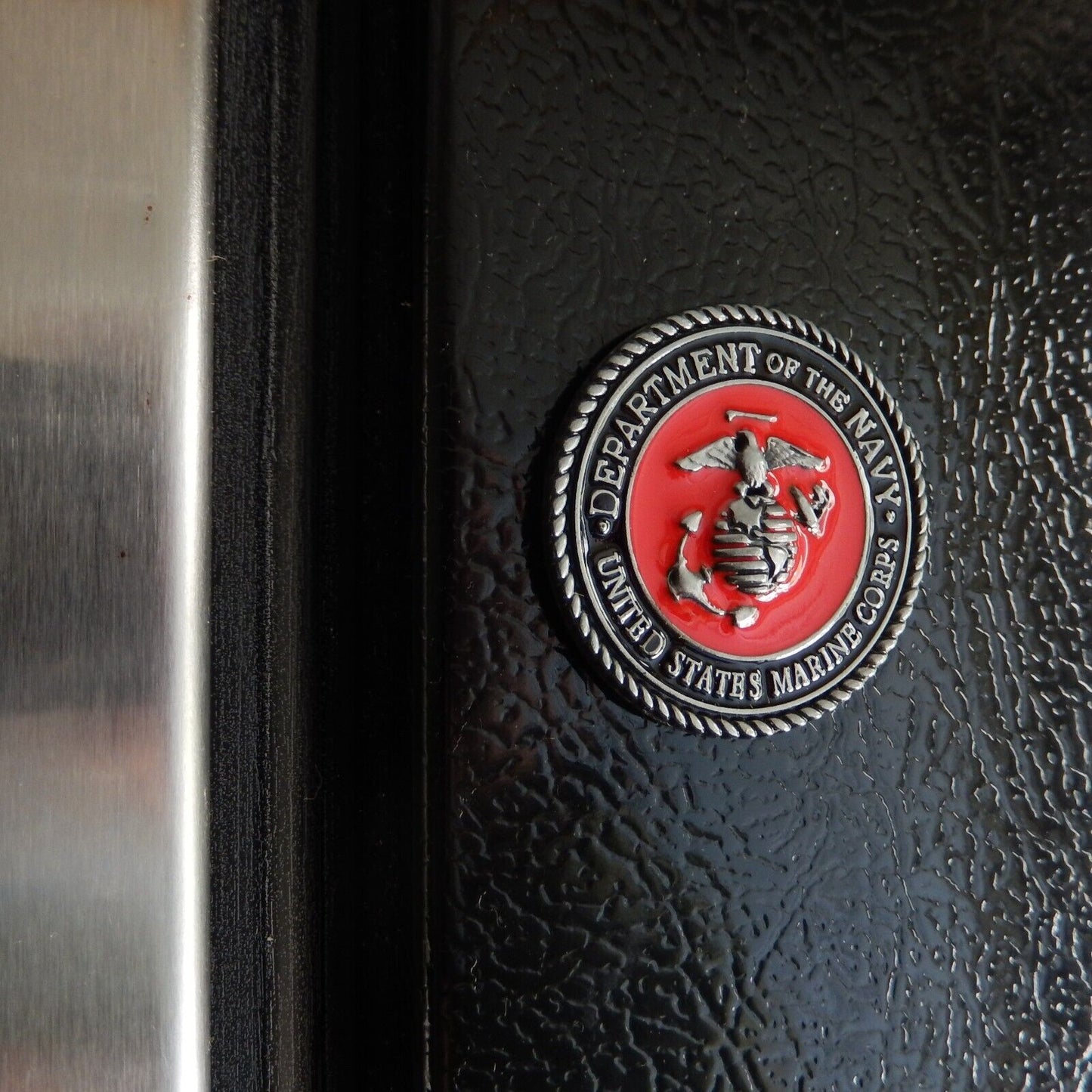 Metal Military Marines Logo Refrigerator Magnet Decor Red Enamel Inlay 1.5 in