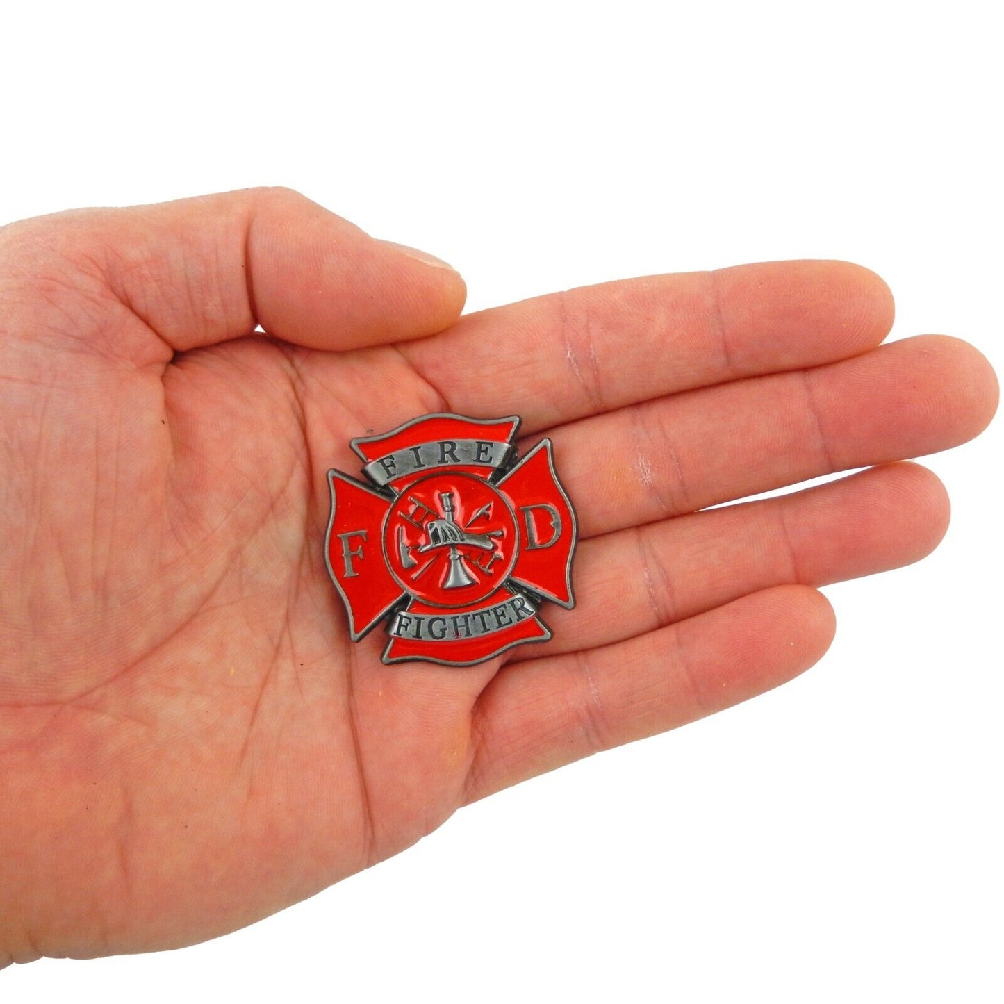 Metal Firefighter Fireman Emblem Refrigerator Magnet Decor Red Enamel 1.5 inch