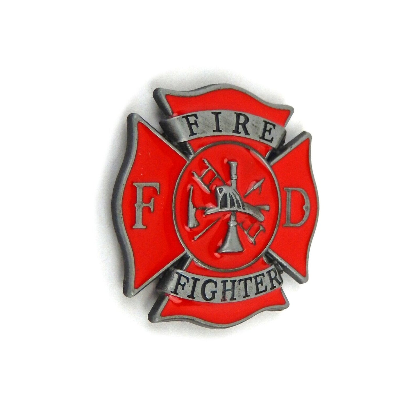 Metal Firefighter Fireman Emblem Refrigerator Magnet Decor Red Enamel 1.5 inch