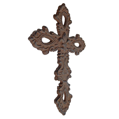 Fleur De Lis Cast Iron Wall Cross Decorative Layered Scrolls Rustic 9.5 x 6.5 in