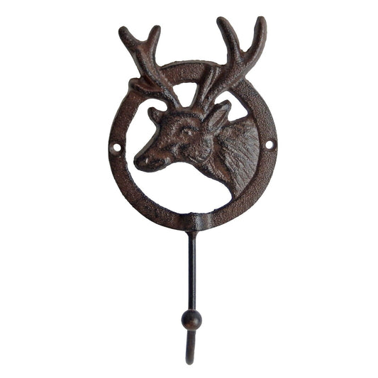 Cast Iron Deer Head Wall Hook Key Towel Coat Hanger Cabin Decor Rustic Brown