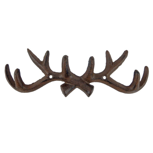 Cast Iron Deer Antler Wall Hook Rack Key Towel Coat Hanger Cabin Decor Brown