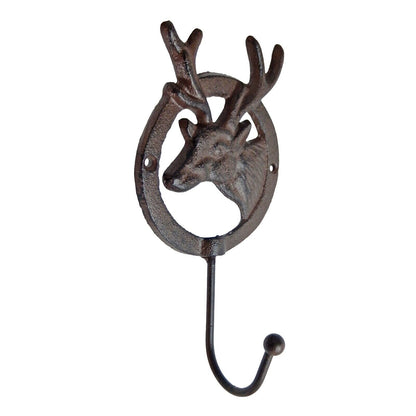 Cast Iron Deer Head Wall Hook Key Towel Coat Hanger Cabin Decor Rustic Brown