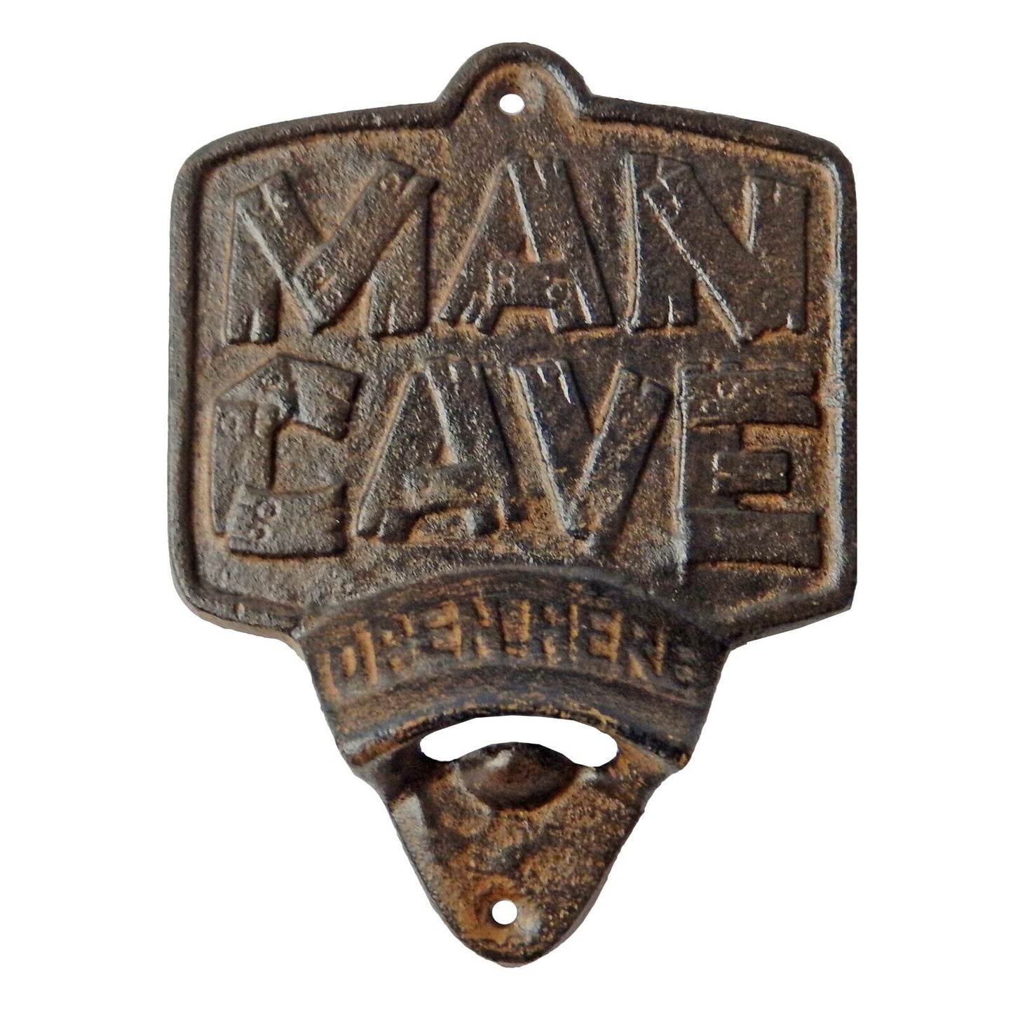 Rustic Cast Iron Man Cave Bar Open Here Beer Bottle Opener Wall Mounted Brown