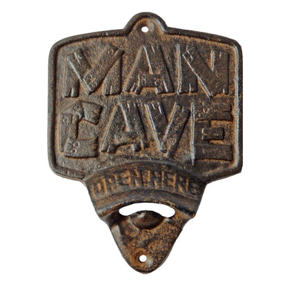 Rustic Cast Iron Man Cave Bar Open Here Beer Bottle Opener Wall Mounted Brown