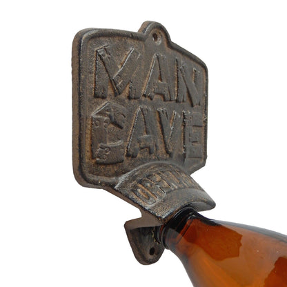 Rustic Cast Iron Man Cave Bar Open Here Beer Bottle Opener Wall Mounted Brown
