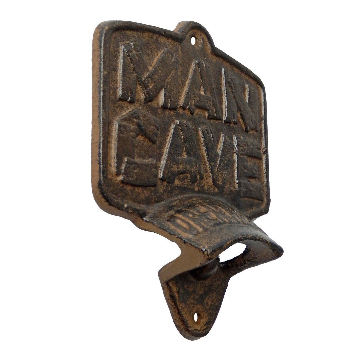 Rustic Cast Iron Man Cave Bar Open Here Beer Bottle Opener Wall Mounted Brown