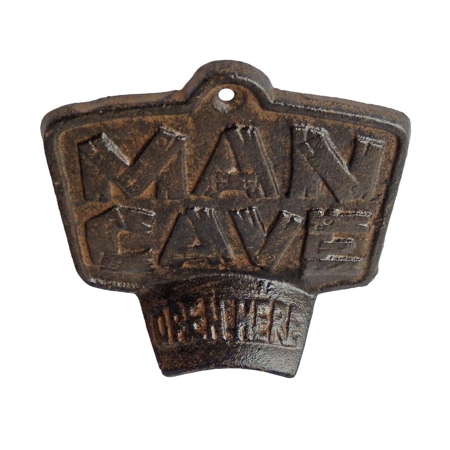 Rustic Cast Iron Man Cave Bar Open Here Beer Bottle Opener Wall Mounted Brown