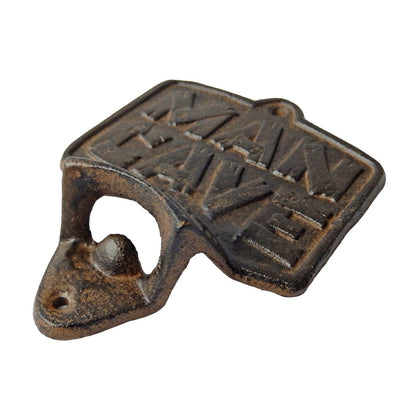 Rustic Cast Iron Man Cave Bar Open Here Beer Bottle Opener Wall Mounted Brown