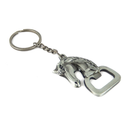 Horse Head Metal Keychain Bottle Opener Ring Antique Silver Western Cowboy