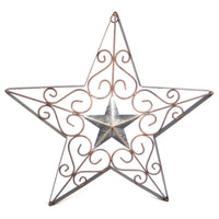 Filigree Scrolls Metal Barn Star Wall Decor Brushed Copper Silver Finish 17.5 in