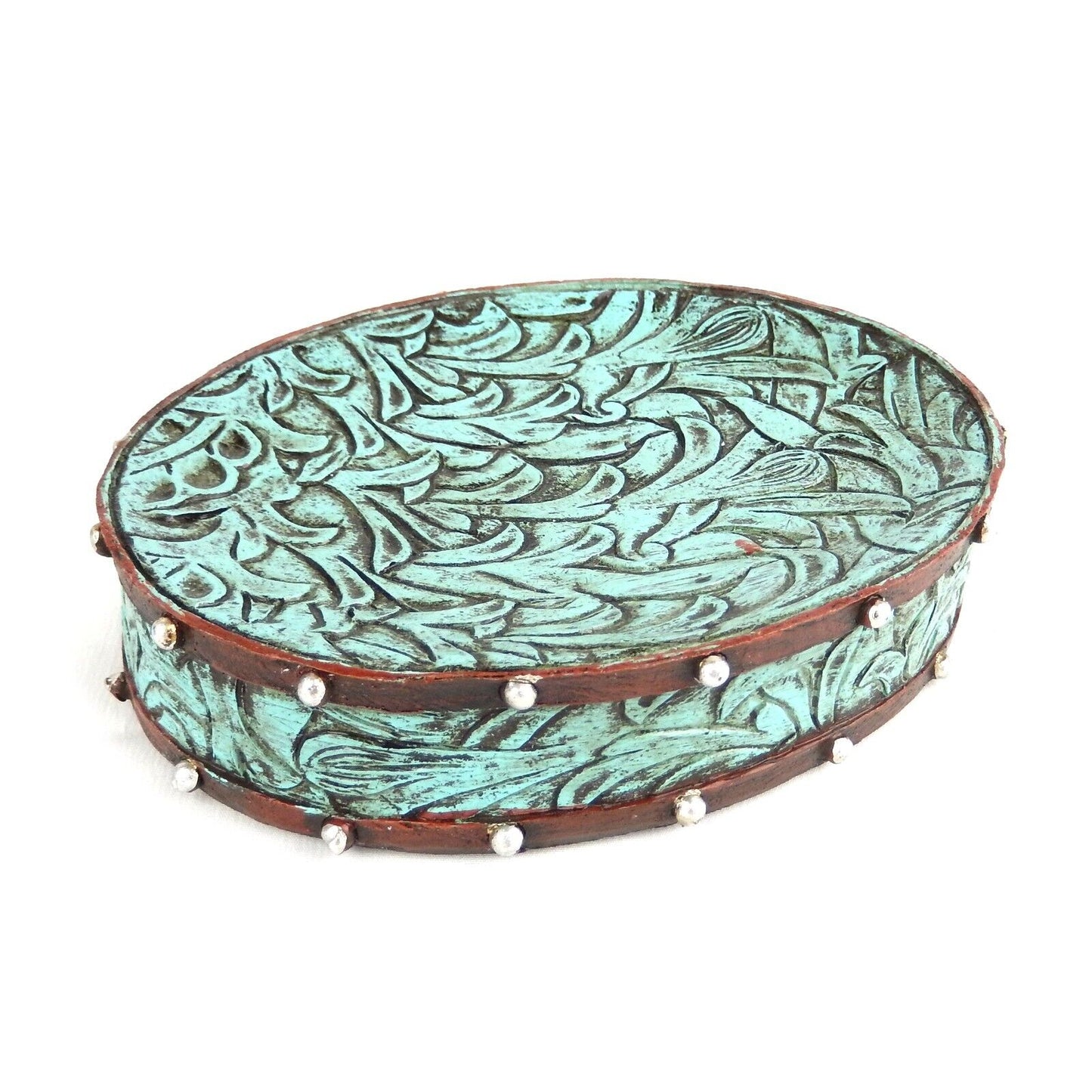Turquoise Floral Studs Bathroom Accessory Set 5 Pieces Rustic Western Decor