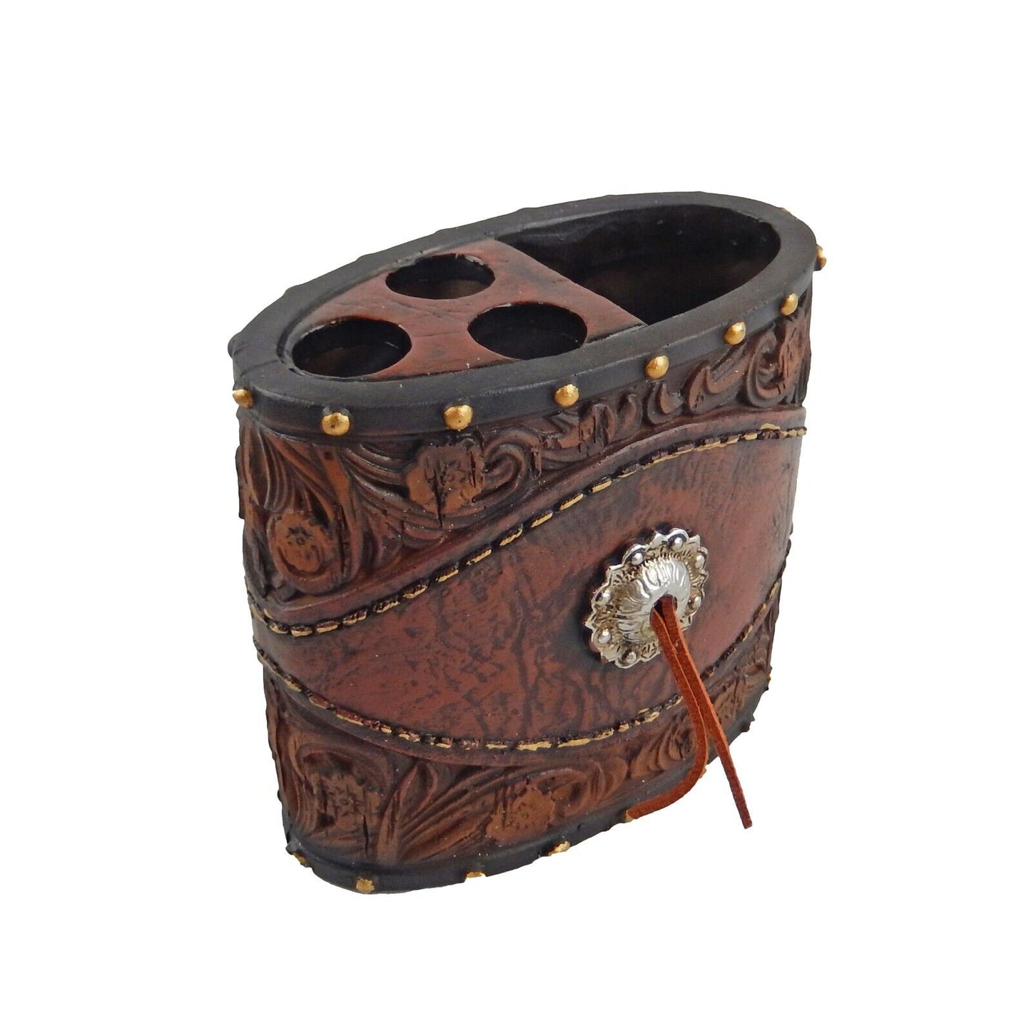 Horses Floral Concho Bathroom Accessory Set 5 Pieces Rustic Western Decor Brown