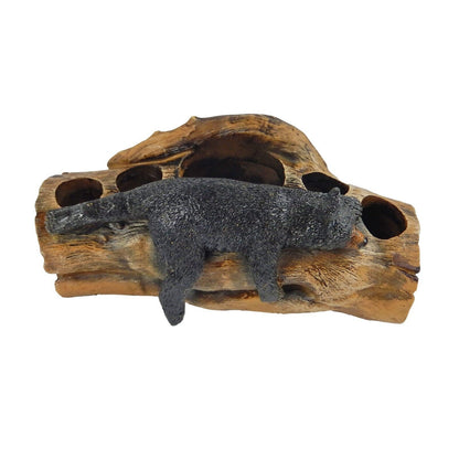 Black Bear Wood Look Bathroom Accessory Set 5 Pieces Rustic Cabin Decor Brown