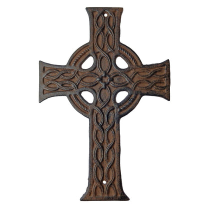 Cast Iron Celtic Knot Cross Wall Decor Rustic Antique Style Brown 10 inch