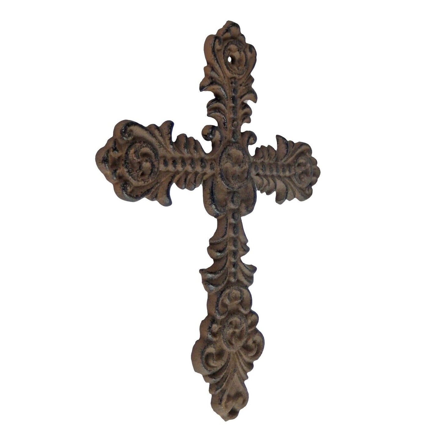 Small Cast Iron Wall Cross Floral Fleur De Lis Accents Antique Style 7 x 5 inch