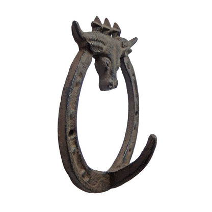 Cast Iron Lucky Horseshoe Wall Hook Longhorn Stars Western Key Towel Coat Hanger