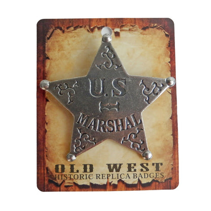US Marshal Badge Old West Replica Antique Silver 5 Pointed Star Made in USA