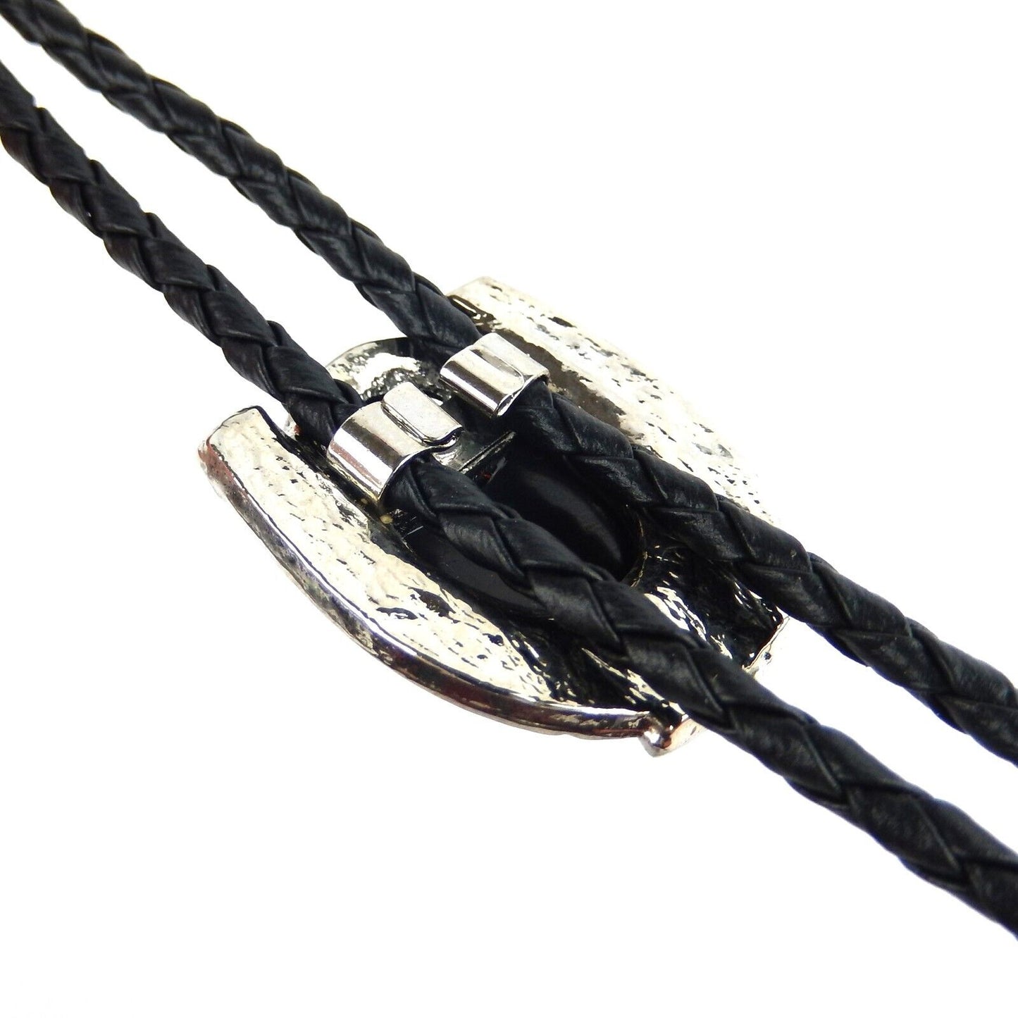 Horseshoe Black Onyx Stone Bolo Tie Antique Silver 36 inch Cord Made in USA