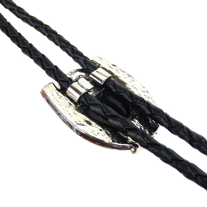 Horseshoe Black Onyx Stone Bolo Tie Antique Silver 36 inch Cord Made in USA