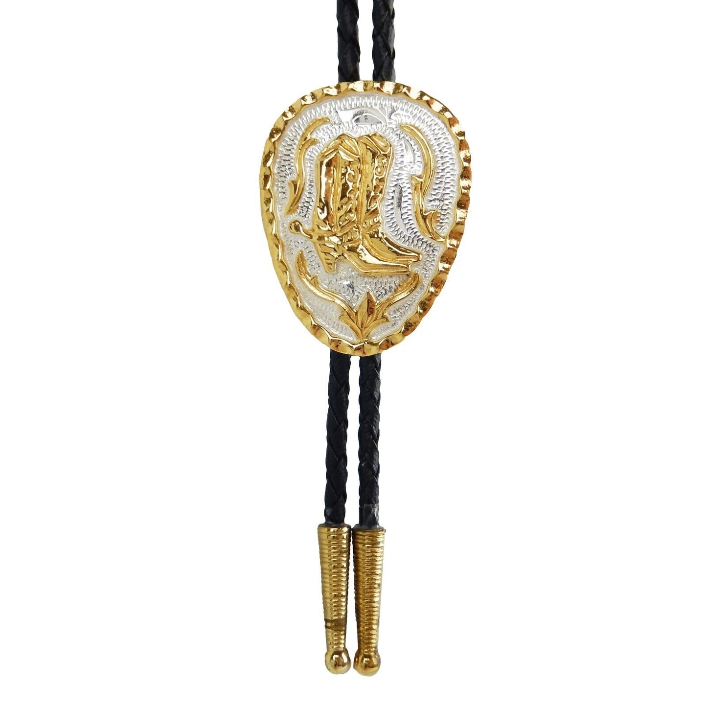 Boots Bolo Tie German Silver Gold Tone Adjustable 36 inch Cord Made in USA
