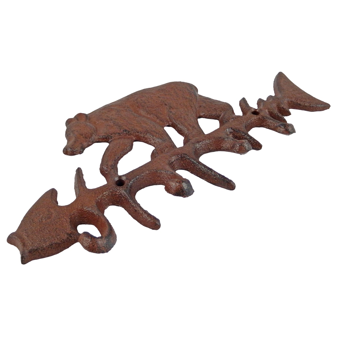 Cast Iron Bear On Fish Bone Skeleton Wall Hook Key Rack Coat Hanger Cabin Decor