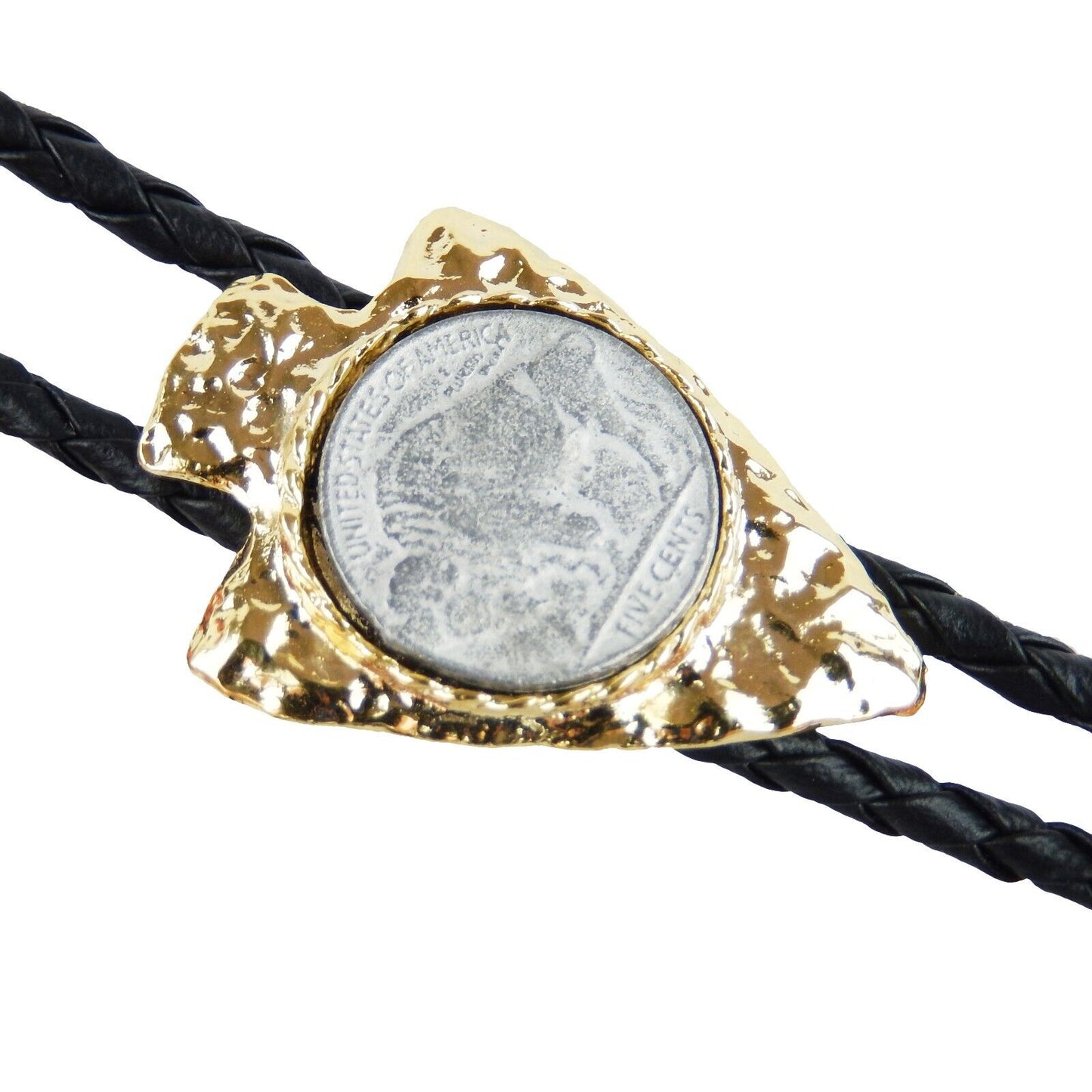 Buffalo Coin Gold Arrowhead Bolo Tie 36 inch Adjustable Braided Cord Made In USA