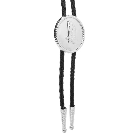 Round Silver Boot Bolo Tie Western Accessory 34 inch Black Cord Made in USA
