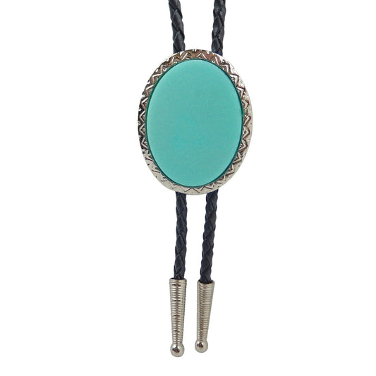 Oval Turquoise Stone Antique Silver Bolo Tie 36 inch Adjustable Cord Made in USA