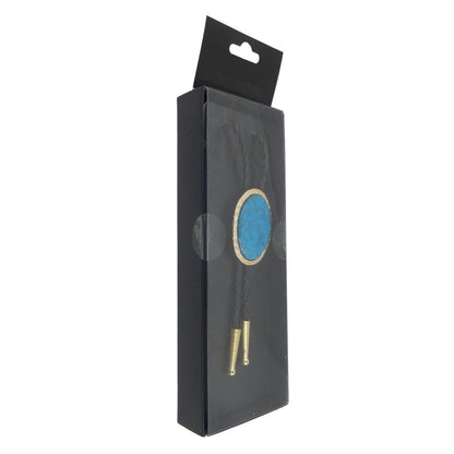 Oval Dark Blue Stone Gold Tone Bolo Tie 36 inch Adjustable Cord Made in USA